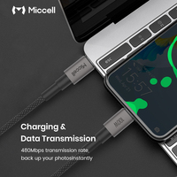 Cable de Carga Rápida USB-C a USB-C Miccell, Resistente, con 100W de Potencia y Transferencia de Datos de 480Mbps, para Portátiles y Computadoras