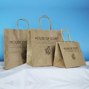 Sacs en papier kraft blanc personnalisés en gros pour cadeaux de mariage, emballage pour artisanat, bougies, impression de logo pour cadeaux de mariage et shopping - Product Image 3