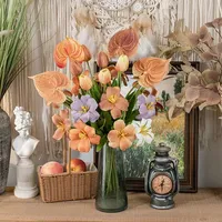 Fleurs artificielles en PU Anthurium, bouquet de mariée, décoration de mariage, fausses fleurs de palmier, arrangement floral pour la maison et les fêtes