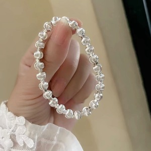 S925 Sterling <b>Silver</b> <b>Bead</b> Bracelet For Women Ball Shape Elastic Cord Layered Jewelry Gift Accessory - Product Image 2