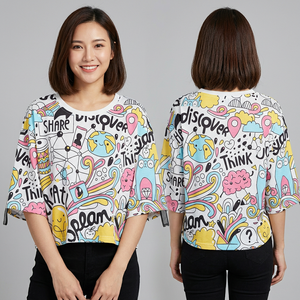 เสื้อยืดโอเวอร์ไซส์ลำลองไซส์ใหญ่สำหรับผู้หญิง ผ้าโพลีเอสเตอร์ 180GSM รับสกรีนลายปัก รับผลิตแบบ OEM - Product Image 1