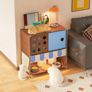 Casa para Gatos, Villa para Mascotas, Mueble Multifuncional de Almacenamiento con Cama y Baño, Rectangular, Tamaño Mediano para Gatos - Product Image 3