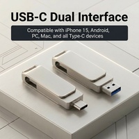 Clé USB Type C pour iPhone 128 Go 256 Go, double port OTG, clé USB personnalisée avec logo, sauvegarde de photos, stockage de données pour les voyages d'affaires, l'école