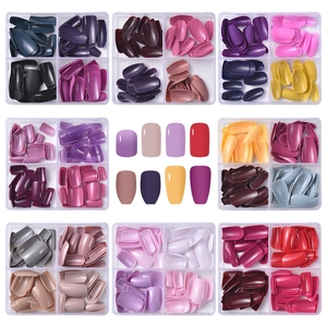 96 Uñas Postizas de Color Sólido en Caja, Uñas Francesas de ABS con Cobertura Completa, Cuadradas, Almendradas, Tipo Ataúd, Removibles y Reutilizables para Salón - Product Image 3