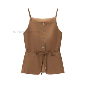 Ensemble deux pièces pour femme : débardeur et pantalon large, avec boutons sur le devant, style peplum, ceinture, tenue décontractée et élégante pour le bureau - Product Image 6