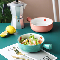 Bol à salade créatif nordique avec poignée, vaisselle en céramique japonaise mignonne avec poignée, bol à nouilles