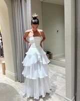 Robe de soirée élégante pour femme, style décontracté, en mousseline de polyester blanche, sans manches, longueur ras du sol, pour l'été