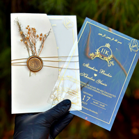 Carte d'invitation personnalisée en acrylique avec feuille d'or, invitations de mariage de luxe, enveloppe semi-pliée élégante, ensemble d'invitations de mariage