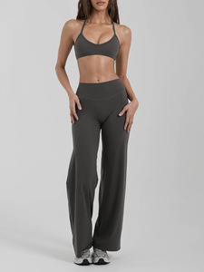 QIFA 2 pz reggiseno con scollo all'americana, asciugatura rapida, <span class=keywords><strong>pantaloni</strong></span> a zampa, <span class=keywords><strong>tuta</strong></span> da Yoga, <span class=keywords><strong>tuta</strong></span> sportiva Pilates Set Yoga - Product Image 5