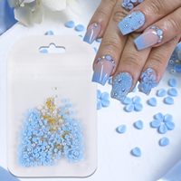 Décorations florales pour ongles en pétales de fleurs acryliques colorés avec perles de caviar, perles plates et strass