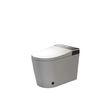 WC intelligent moderne en céramique allongé avec commande vocale, chasse d'eau automatique, séchage à l'air, fixation au sol, évacuation en S, télécommande incluse