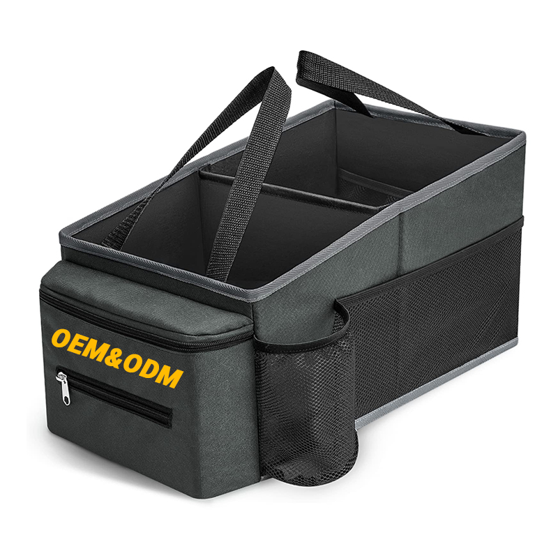 Custom Logo Foldable Oxford Car Storage Box | Car Trunk Organizer with Cup Holders | OEM ODM