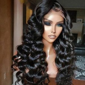 Perruques Lace Front en <span class=keywords><strong>cheveux</strong></span> humains longs et naturels, ondulées et à <span class=keywords><strong>frange</strong></span> rideau, sans colle HD, style bob ondulé naturel, avec <span class=keywords><strong>frange</strong></span> - Product Image 4