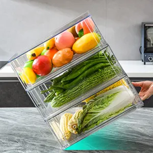 食品仕分け冷蔵庫オーガナイザー用プラスチック収納引き出しキッチン工場卸売
