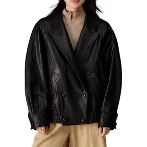 Wholesale Cropped Sheepskin Leather Coat Women Genuine Vegetable Tanned Leather Jackets