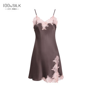 Camicia da notte corta da donna in pizzo di seta di gelso abito da notte Sexy - Product Image 1