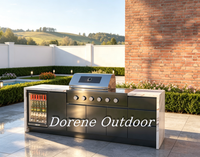 Cuisine extérieure complète, bloc de cuisson entièrement équipé avec barbecue intégré, évier, réfrigérateur et rangement pour configurations de jardin prêtes à l'emploi