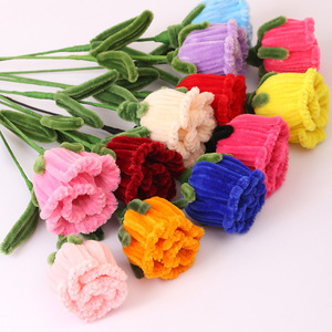 Fleurs artisanales de luxe en chenille, bouquet DIY en fil de chenille, tulipes et roses éternelles pour la décoration intérieure, les anniversaires et les fournitures d'artisanat - Product Image 1