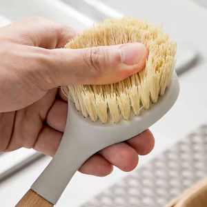 Sisal Pot Scrubber Wooden Handle Long Handled Dishwashing <b>Brush</b> Kitchen Multi Functional Cleaning Tool - Product Image 2