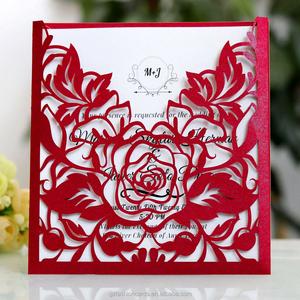 Tarjeta de invitación de rosa roja, papel cortado con láser, tarjetas de San Valentín, tarjetas de felicitación personalizadas - Product Image 5
