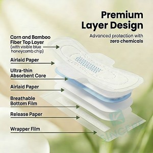 Serviettes hygiéniques ultra-fines à ailettes en fibre de bambou biologique respirante, haute absorption, pour usage nocturne, pour femmes - Product Image 3