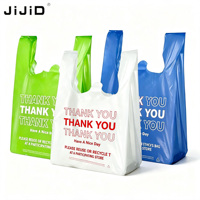 Sacs de courses en PE imprimés « Merci » JIJID, sacs en plastique, sacs T-shirt pour l'épicerie, pour la vente au détail, les supermarchés et les plats à emporter