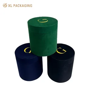 Wholesale Luxury Color Velvet Round Dry Flower Box Rose Gift Boxes Valentine's Day Round Cylinder Packaging Velvet Flower Tube