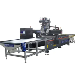 Máquina de corte de madeira 1325 do roteador cnc, máquina automática de corte de madeira com sistema de descarregamento automático para fazer portas de armário de madeira