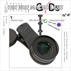 Objectif macro pour téléphone portable 4K HD, grossissement optique 15x, équivalent 30x, fixation universelle par clip pour appareil photo - Product Image 3