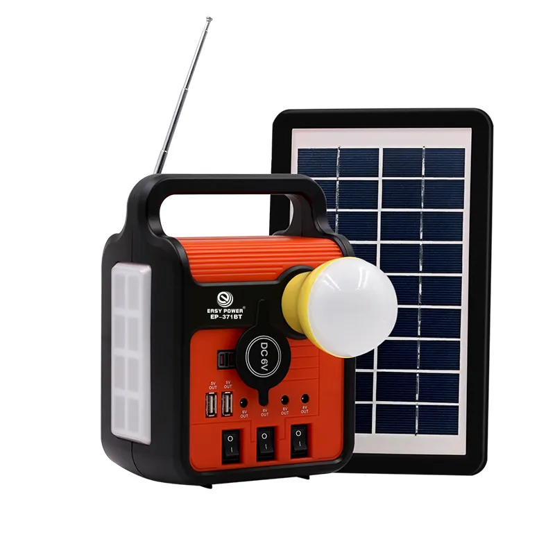 Sistema De Iluminação De Emergência Portátil Kit De Energia Solar Com Alto-falante Rádio Camping Bulb Ao Ar Livre Ep-371BT América Austrália África