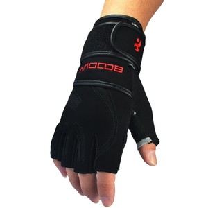 Guantes de levantamiento de pesas Boton negros con protección de palma de cuero genuino para hombres, entrenamiento físico - Product Image 2