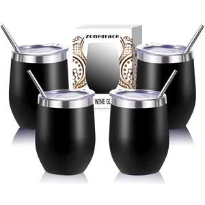 Walled Stainless Steel Egg Shaped Travel Wine Cup Tumbler Mug With Lid