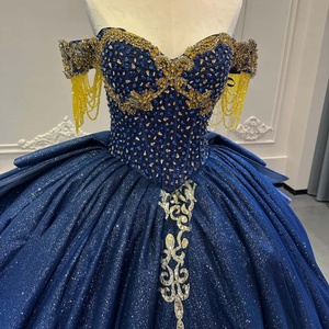Vestido de Quinceañera Azul Marino y Dorado Wx238, Vestido de Fiesta con Cuentas, Vestido de 16 Años, Vestidos de 15 Años Jancember - Product Image 2