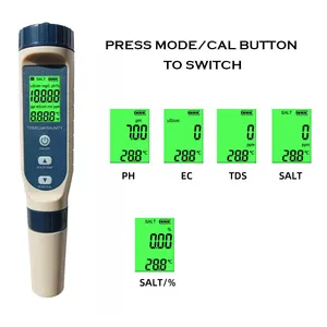 5 In 1 Water Quality Checker Pen Type Temperature Ph Tds Conductivity EC Salt Meter