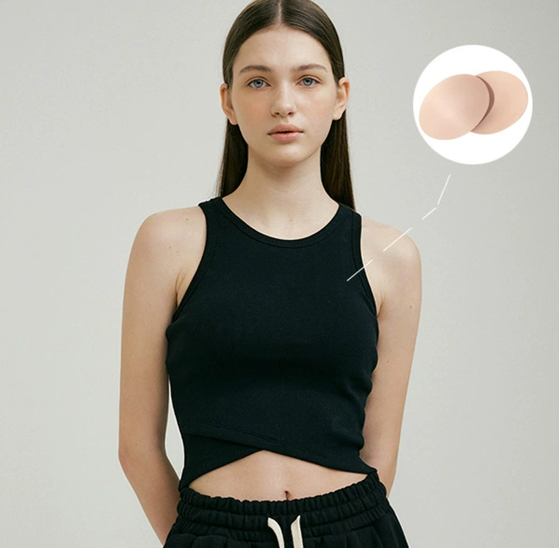 Women's Breathable Sports Vest with Chest Pads Ribbed Round Neck All-Match Slim Fit Sleeveless Pilates Top Yoga Clothes