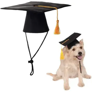 Ajustável Pet Dog Black Graduação Hat Cap para cão
