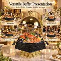 Groothandel 8L RVS ronde chafing dish met hangende deksel, voedselwarmer voor hotelbuffet, bruiloft, catering