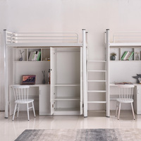 Conception 3D gratuite Lit d'appartement pour dortoir d'étudiant Lit superposé à cadre en fer durable avec bureau/armoire pour l'école