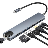 Extensor Tipo C 8 en 1, HUB USB con Convertidor HD para Portátil, USB C a USB 3.0 2.0, Disco, Cable Ethernet, Lector de Tarjetas y Base de Carga