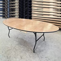 Table pliante ovale commerciale pour camping, pique-nique, banquet en bois contreplaqué pour hôtel, mariage et événements à louer