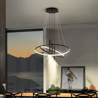 Lustres circulaires suspendus au design simple et moderne, anneau lumineux suspendu noir avec projecteur
