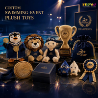 Ensemble de luxe premium d'animaux en peluche rétro pour événements aquatiques, porte-clés en peluche pingouin et lion nageur, cadeau trophée
