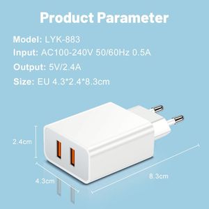อะแดปเตอร์แปลงไฟแบบเสียบผนัง Universal 12W USB ช่องเสียบคู่ ชาร์จเร็ว 5V 2.4A สำหรับโทรศัพท์มือถือรุ่น 6 7 8 X 11 และแล็ปท็อป - Product Image 6