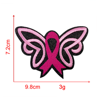 Vente en gros de patchs brodés papillon à appliquer au fer à repasser avec un joli slogan sur la santé des seins et un logo de ruban rose