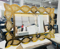 Ensemble de table console et miroir mural contemporains en verre effet diamant brisé pour entrée, salon, chambre