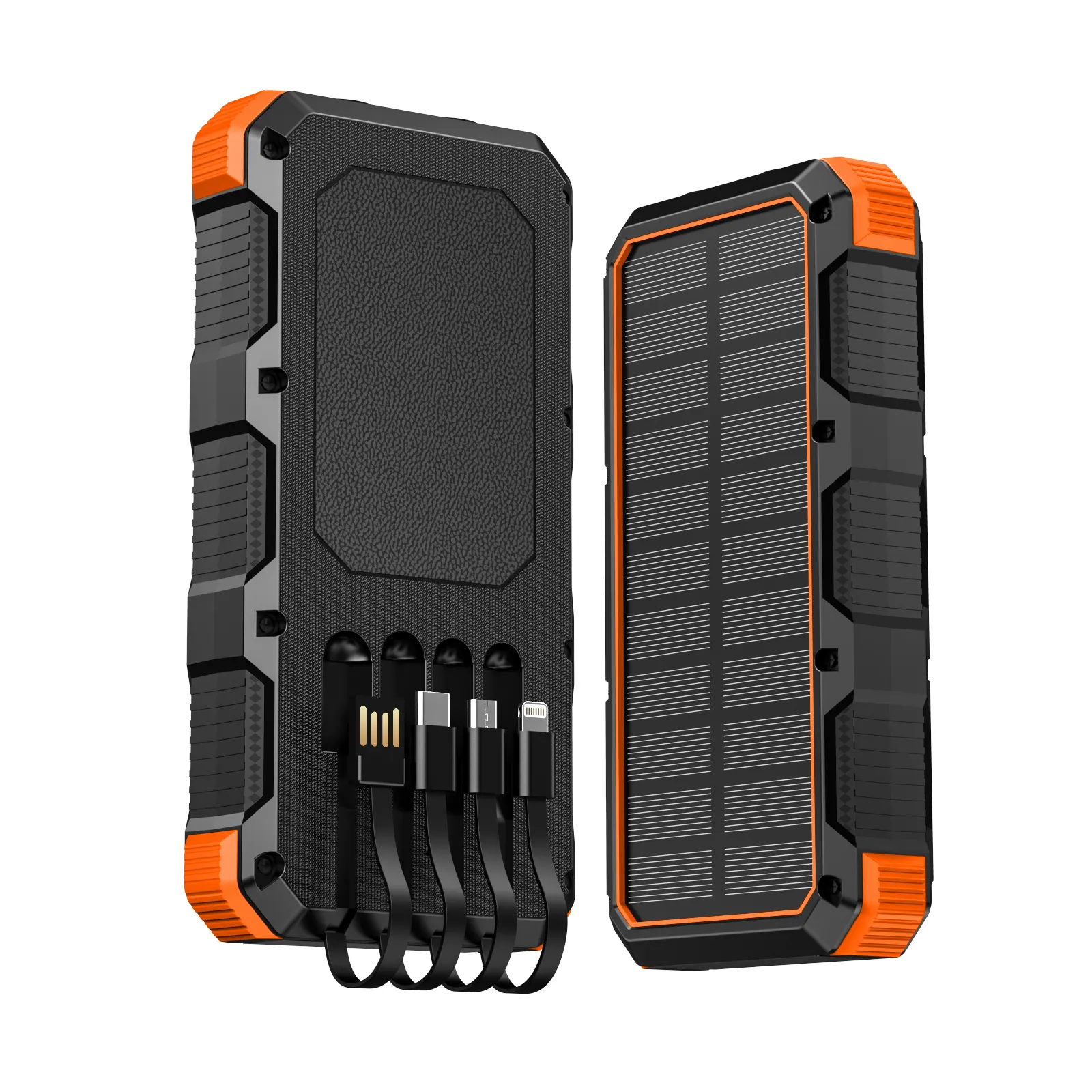Solar Charger Power Bank 36800mAh with 3USB Port,QC 3.0 Fast Charger Built-in Led Flashlight (with SOS)and 4 Cables2024 Orange