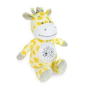 Engraçado girafa de pelúcia infantil, amigos lento de pelúcia com 7 lâmpadas de ninar, luz estrelada de ruído branco, máquina de som