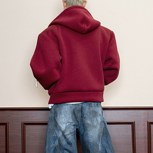 Sudadera CON CAPUCHA DE Color sólido trenzado hecho a mano con cordón de primavera para <span class=keywords><strong>hombre</strong></span> 500G chaqueta suelta con cremallera completa de peso pesado sudaderas con capucha - Product Image 3