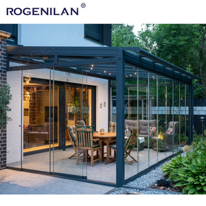 Rogenilan <span class=keywords><strong>Pergola</strong></span> à persiennes moderne en aluminium personnalisée et réglable en verre coulissant à faible émissivité pour terrasse - Product Image 4