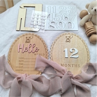 Marqueurs de développement de bébé en bois 3D personnalisés |   Ensemble de mois interchangeables |   Panneau d'annonce de naissance « Bonjour le monde » |   Accessoire photo pour bébé